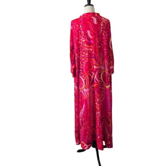 Vintage 60s 70s Hollywood Dress Robe L-XL Psychedelic Nightgown Groovy Boho Chic - Picture 4 of 16